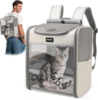 Рюкзак для кота великого розміру ALLSOPETS, складаний рюкзак для собак і котів, дихаюча переноска для подорожей, прогулянок та походів (димно-зелений, туманно-сірий)
