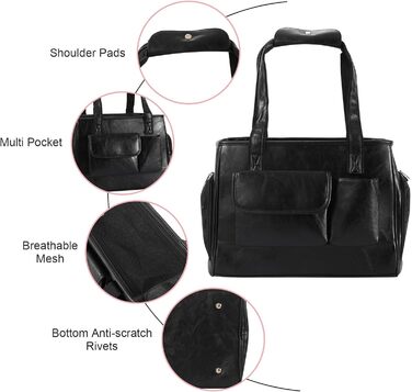 Сумка-переноска для собак та котів, шкіряна, для подорожей, чорна