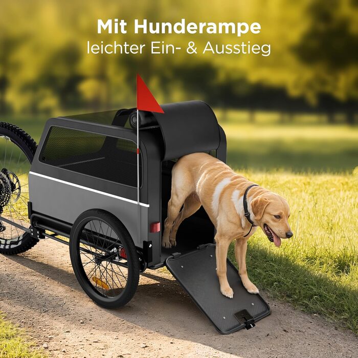 Фаркоп для велосипеда з собакою XL – Складаний фаркоп для велосипеда з собакою з рампою, амортизацією та з'єднувачем – Фаркоп для собак до 45 кг – Водонепроникний – Сумісний з електровелосипедами (Сірий)