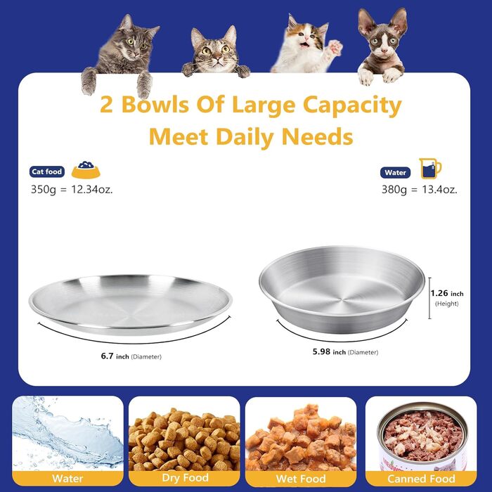 Набори мисок для котів Petdream: нержавіюча сталь, глибокі, з антиковзною основою, легко миються (15 см), 6 шт.