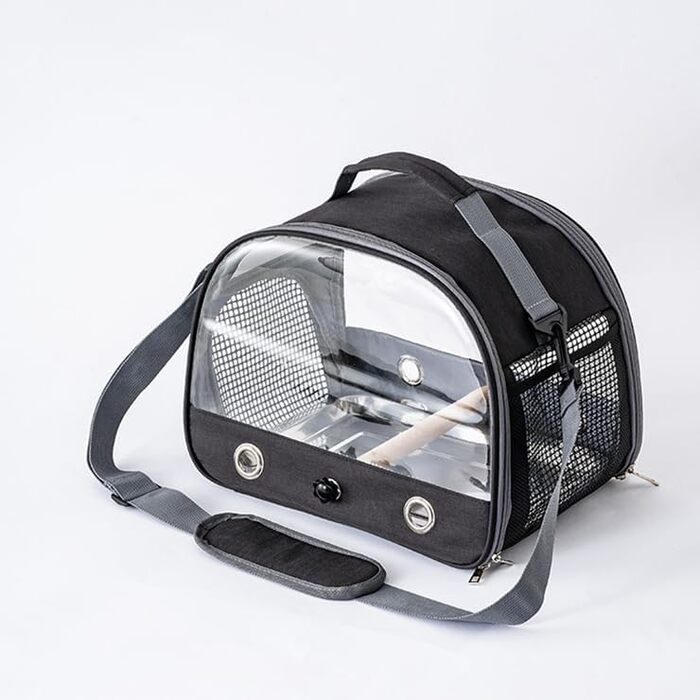 Рюкзак для птахів з дерев'яною жердкою, переноска для птахів з жердкою та нержавіючою сталею, легкий рюкзак для папуги, з нержавіючою сталею та жердкою, для папуг, Ґолді, 1 для жування (чорний)