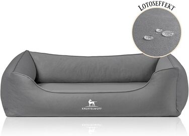 Ортопедичне ліжко для собак Knuffelwuff Oliver, M-L, темно-сірий | Зносостійке велюрове покриття | Memory Foam | Водовідштовхувальне, прання | Для суглобів, міцне для собак маленьких та великих порід, 85 x 63 x 23 см