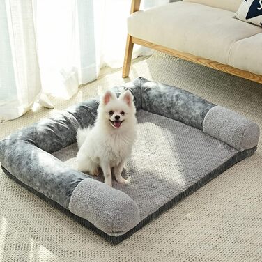 Ортопедичне собаче ліжко-софа з піднятими бортиками, сіре, розмір M (70x55x15 см)