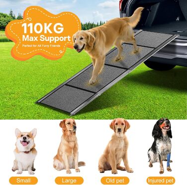 Рампа для собак до автомобіля, складана, до 115 кг, з антиковзким килимком, для позашляховиків та вантажівок, великі та середні породи