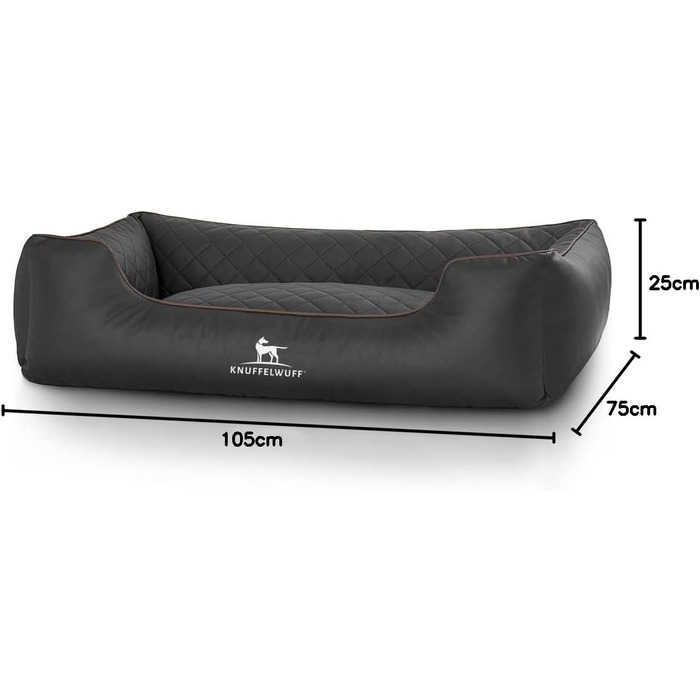 Ортопедичне собаче ліжко Knuffelwuff Madison з лазерного стеганого штучного шкіряного покриття XXL 120 x 85 см - знімний чохол - легко чистити - для великих, середніх та маленьких собак (L 105 x W 75 x H 25 см, Чорний)