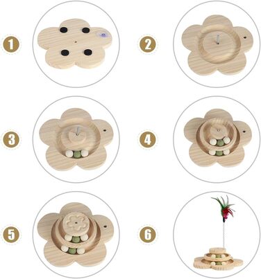 Інтерактивна іграшка для котів 4 в 1: когтеточка з мотузки, інтерактивна іграшка з пір'ям, дерев'яна іграшка-головоломка