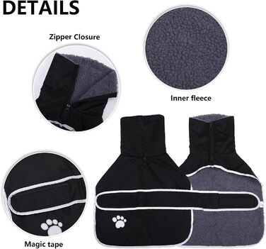 Зимовий теплий одяг для такси - теплий зимовий одяг для собак, водонепроникний, вітронепроникний, з отвором для повідка, чорний, розмір M (довжина спини 42-45 см)