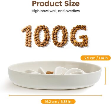 PETTOM Миска для котів протиковзаюча, піднята, керамічна, для повільного годування, біла. Підходить для котів та маленьких собак.