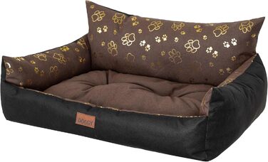 Ліжко для собак DOGGY - корзина для собак маленьких, середніх та великих порід - лежанка для тварин - собаче диван-матрац - ліжко для домашніх тварин - XXXL 132x106 см - коричневий колір з лапами