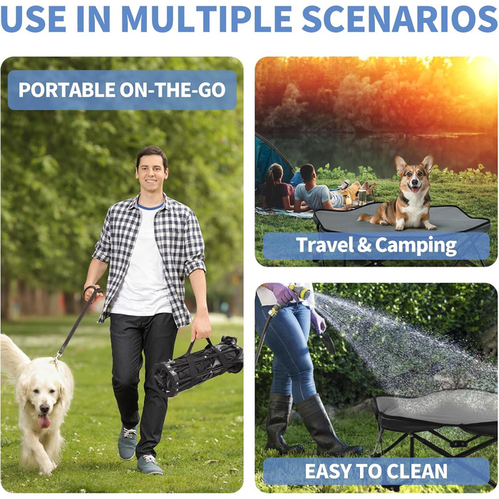 Шестигранне лежанка для собак, складана, з піднятим каркасом та знімним подушкою, портативна, водовідштовхувальна, для маленьких собак, для дому та вулиці, кемпінгу, подорожей, сірого кольору