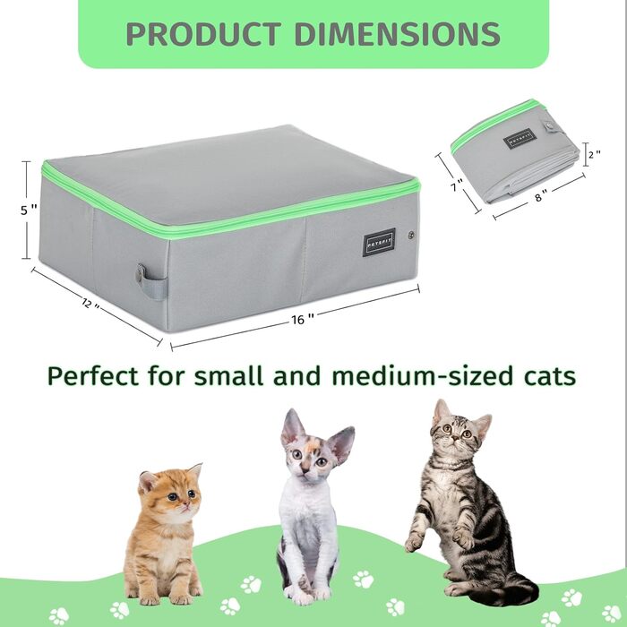 Портативний туалет для котів Petsfit - складаний, легкий, для подорожей (40x30x12 см, сірий & зелений)