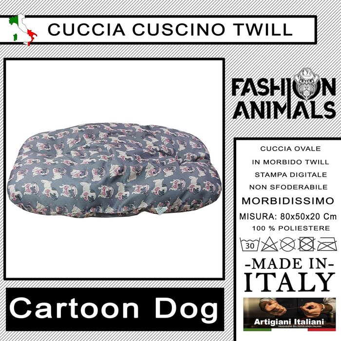 Овальне лежанка для тварин з велюру – м'яке ліжко для собак та котів. Лежанка з принтом Animalier, Made in Italy (для мопсів)