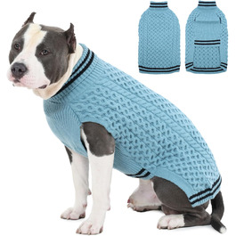 Теплий в'язаний пуловер для собак з коміром-стійкою, блакитний, 3XL XXXL | Підходить для великих собак: Лабрадор, Боксер