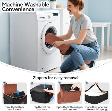 Автокрісло для собак маленьких та середніх порід (до 15 кг), знімний та миючий чохол, 2 ремені безпеки (чорний/коричневий)