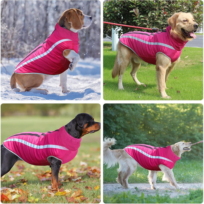 Зимова куртка для собак, тепла водонепроникна куртка для середніх та великих собак, флісова підкладка, світловідбиваючі елементи, для Лабрадора, Бульдога, Самоеда (5XL/60см, Рожевий)