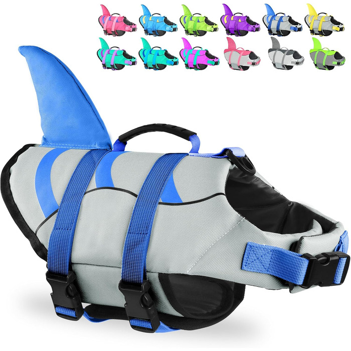 Шкіряний жилет для собак Fragralley з принтом акули, сірий, для плавання та катання на човні, X-Small