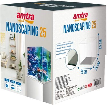 Акваріум Wave Amtra Nanoscaping 15 л, надпрозоре скло, 25x25x25 см, для золотих рибок або водяних черепах, з амортизуючим килимком