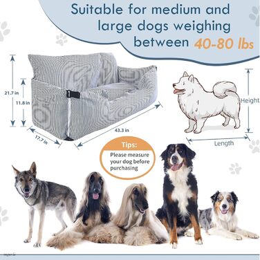 Автокрісло для собак LELEFIDO, великі породи до 36 кг, з підстилкою та 2 страхувальними ременями