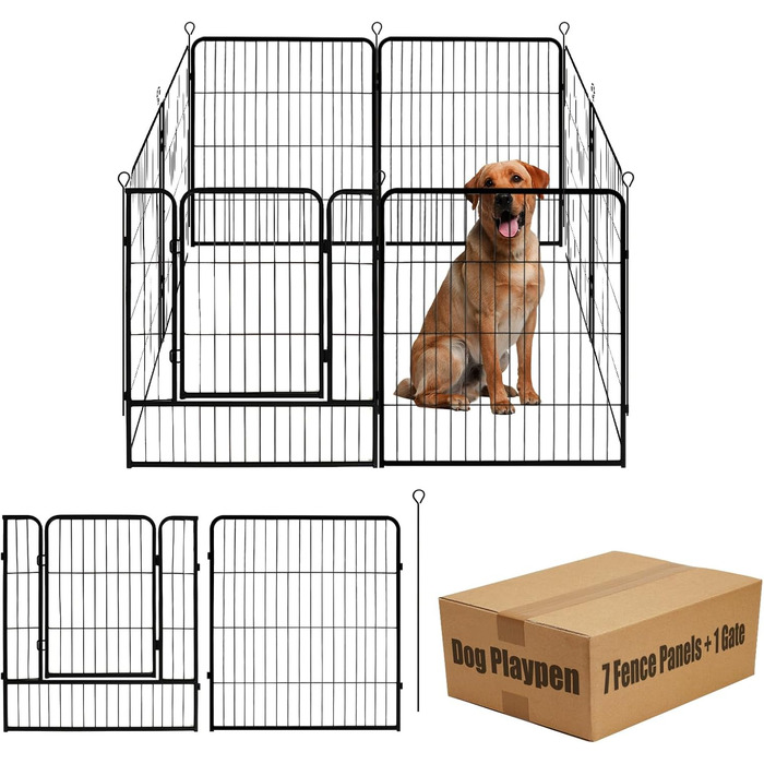 Забіг для собак 101,6 см (В), огорожа для тварин, вуличний забіг для кемпінгу, дачі, металевий забіг для тварин, 8 панелей з воротами, 40 см (Д), чорний, тимчасовий забіг