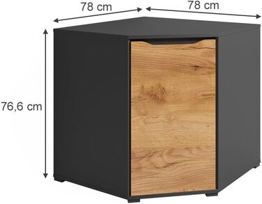 Комод Vicco Ruben з дверцятами, антрацит/дуб золотий, 78x77,6 см, шафа для зберігання