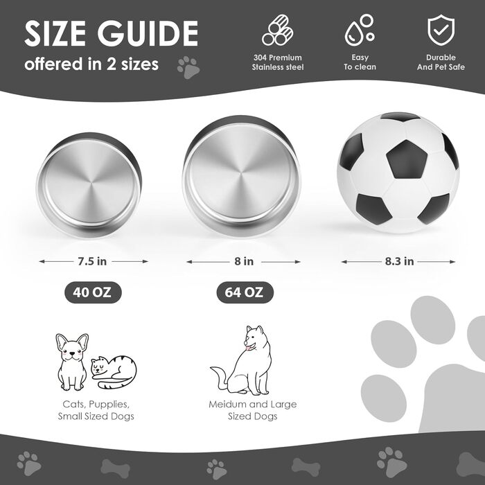 Миски для собак IKITCHEN з нержавіючої сталі, подвійні стінки, 1,8 л, чорні, для корму та води, з гумовим дном