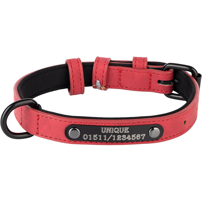 Шкіряний нашийник для собак та котів Jack & Be - червоний (XXL, без гравіювання, персоналізований)