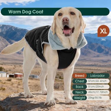 Теплий водонепроникний жилет для собак Kuoser, чорний, розмір M. Регульований, з відбиваючими елементами, для середніх собак.