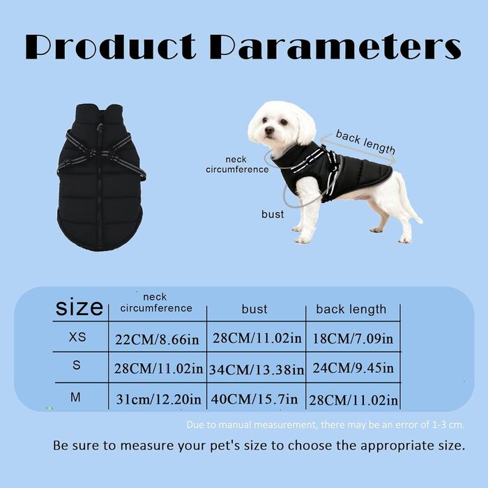 Зимовий одяг для собак ZoneYan, чорний, XS: теплий, водовідштовхуючий, з регулюванням та світловідбиваючими елементами