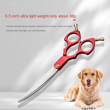 Професійна фурчійська ножиця для собак та котів, 6.5 дюймів, вигнута ножиця для грумінгу домашніх тварин, інструменти для догляду за тваринами (жовта, вигин 30°)