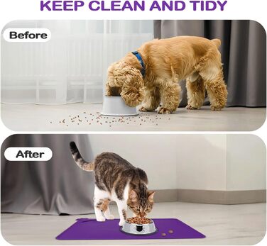 Водонепроникний килимок для годування домашніх тварин з високими бортиками, 55 x 38 см, силіконовий, нековзний, для собак, котів, запобігає розливу води (фіолетовий, 30x48 см)