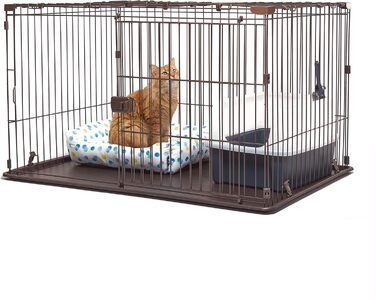Клітка для собак та котів Iris Ohyama STS-1200TY з дахом та дверима, коричнева, 66 см, з колесами, для собак та кошенят, для використання в приміщенні та на вулиці