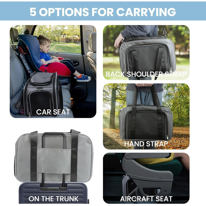 Складана переносна сумка-переноска для котів та маленьких собак, чорна. Підходить для подорожей на авто, літаку або поїзді.