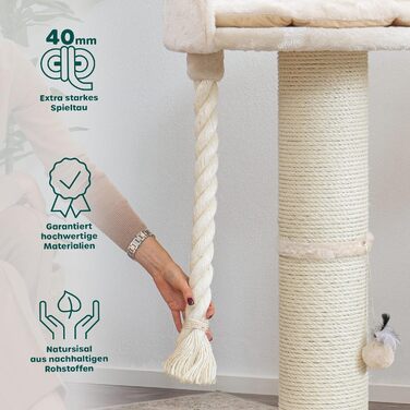 HAPPYPET Преміум кігтеточка 'Balu' для великих котів - стабільна, кігтеточка, комплексна конструкція, для Мейн-кун, Регдолл, міцний сизаль, товсті стовпи 18 см, 100 см заввишки, кремовий колір BASIC кремовий