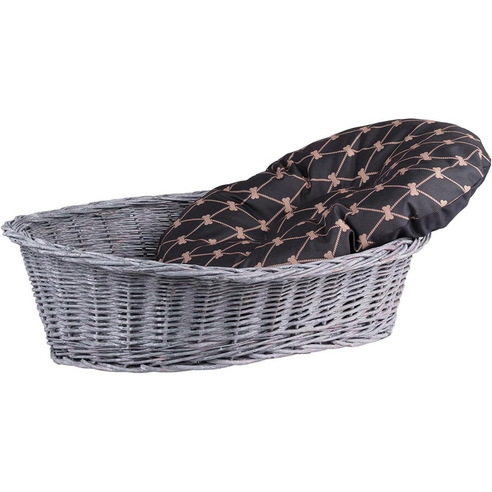 Плетенний корзинка для собак та котів з подушкою, 95x72x27 см (сірий/чорний)