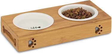 Підставка для миски Reaxdays з бамбука для котів, керамічна миска для води та корму, безпечна для миття в посудомийній машині, натуральний дизайн