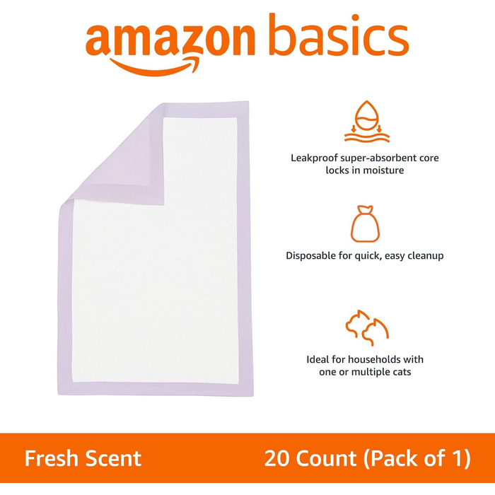 Підгузки для котів Amazon Basics 40 шт. з швидковисихаючою поверхнею, фіолетові, без запаху