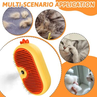 Паровушка для котів з кнопкою розблокування, 4-в-1 покращена багатофункціональна парова щітка для котів, самоочисна щітка для догляду за шерстю довгошерстих, короткошерстих собак, котів, жовта