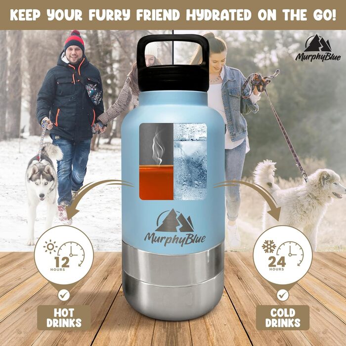 Пляшка для води для собак MurphyBlue 907 г, портативна, з карабіном, дорожня миска для води