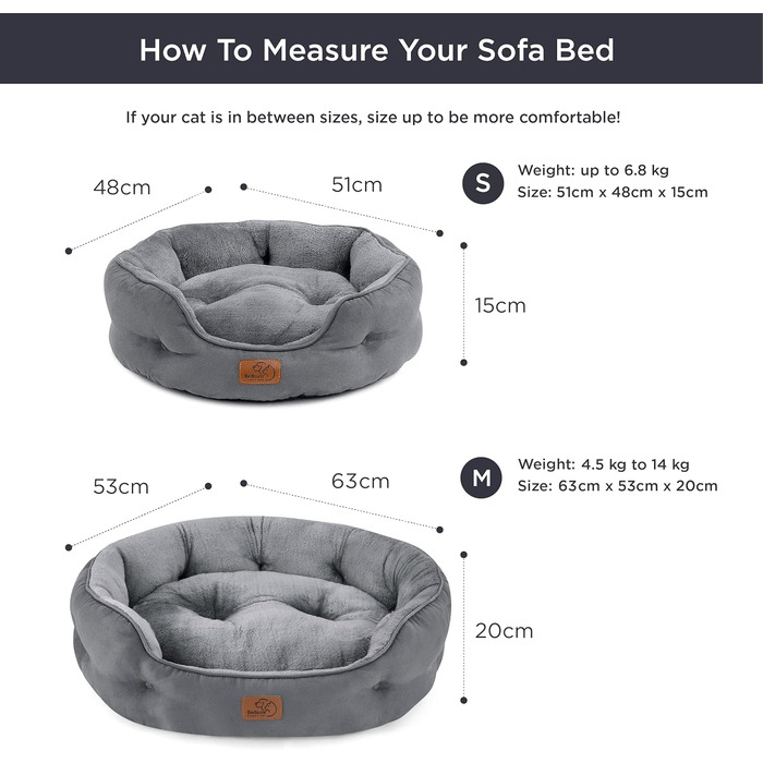 BEDSURE Ліжко для котів, 63x53x20 см, двостороння подушка, сіре, пране, для котів і маленьких собак