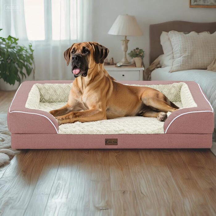 Ортопедичне собаче ліжко XXL, вологостійке, з піною Memory Foam, для великих собак, 134 x 107 см, з неслизьким дном та піною-гофрою, колір темно-зелений (45 x 35 см, рожевий)