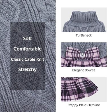 Теплий собачий светр з коміром-роллером для собак малих та середніх порід, в клітинку, сірий