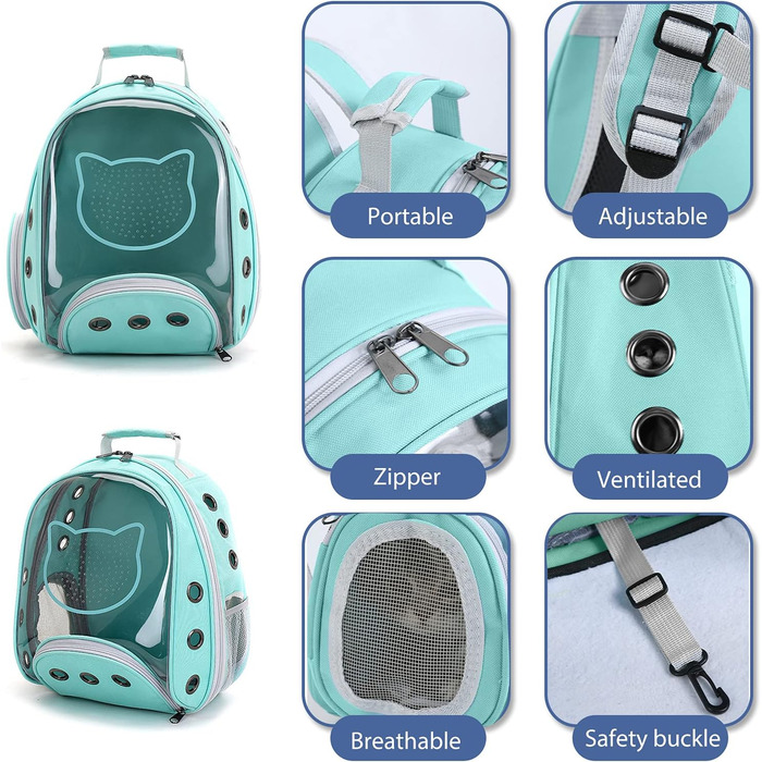 Рюкзак для котів та маленьких собак PETCUTE, дихаючий, знімний килимок, до 6 кг, з прозорим вікном, для подорожей (Цянова)