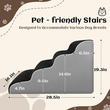 Східці для собак та котів JUOIFIP, 4 сходинки, для маленьких порід, з губчастою поверхнею, чорного кольору