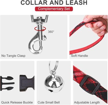 EXPAWLORER Нашийник та поводок для собак – набір для середніх собак – класичний вільний нашийник, не тягне, регульований, надійний для прогулянок на вулиці (XS (Окружність шиї: 20-30см, Окружність грудей: 33-36.8см), Червоний)