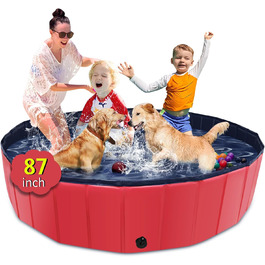 Складний басейн для собак CACSPS, 221 x 30,5 см, басейн для дітей з жорсткого пластику, неслизька ванна для собак на вулицю, задній двір, складний басейн для собак, дітей, домашніх тварин (червоний)