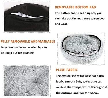 Затишне ліжко для собак у формі пончика, плюшеве, з блискавкою, можна прати в машині, 50 см (XL/40 см, Бежевий)