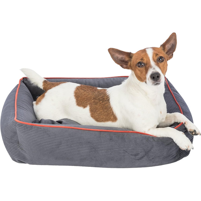 Ліжко для собак TRIXIE Romy, 55x45 см, сіре - м'яке крісло-лежанка з велюру, кошик для маленьких собак, неслизьке та пральне - 37665