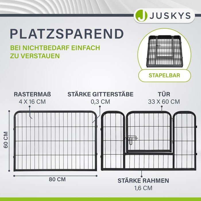 Металевий вольєр для цуценят Juskys - 8-секційний вольєр для собак, кроликів та дрібних тварин (160x160x60 см) з дверцятами