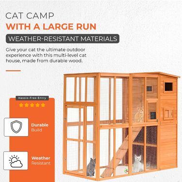 Кітложка InTheMarket з великим вольєром, повністю закрита, багатоповерховий будиночок, міцна конструкція, асфальтовий дах, 190 x 84 x 175 см