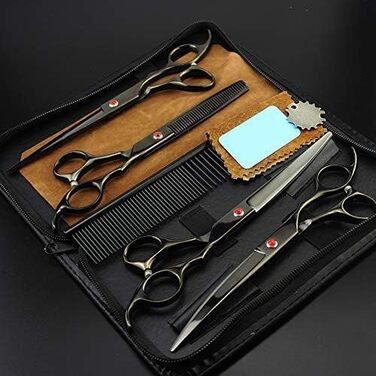 Професійний набір ножиць для грумінгу собак та котів QUNINE, 17.8 см. Прямі, витончені та зігнуті ножиці для догляду за шерстю